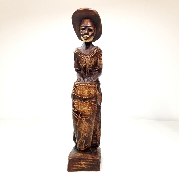 Folk Art Handcarved Wooden Man with Hat and Drum, Drummer Figurine Sculpture - Picture 3 of 11